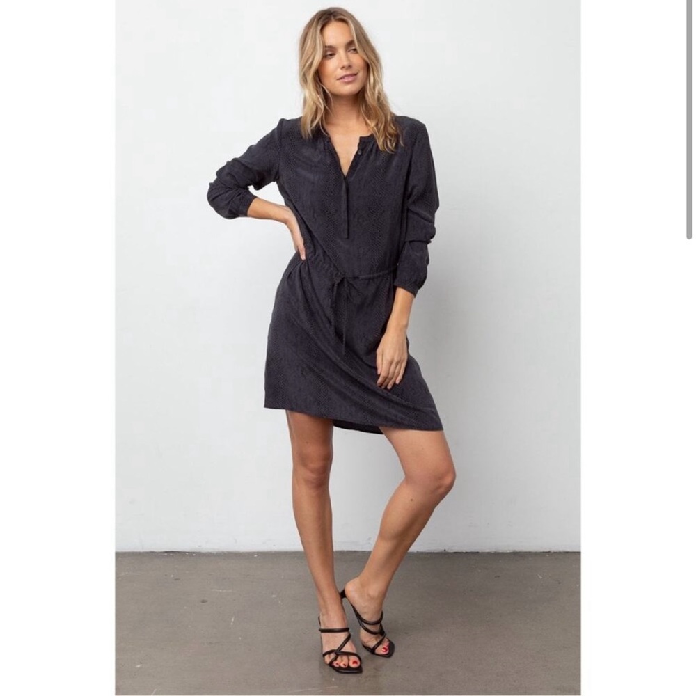 Rails Hana Silk Cobra Dress in Black and Charcoal Gray XS